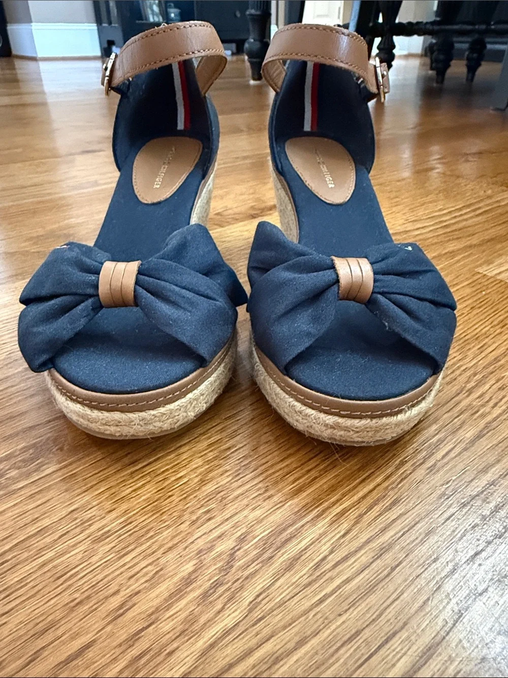 Tommy Hilfiger Iconic Elba Navy Bow Espadrille Wedges Size 7.5